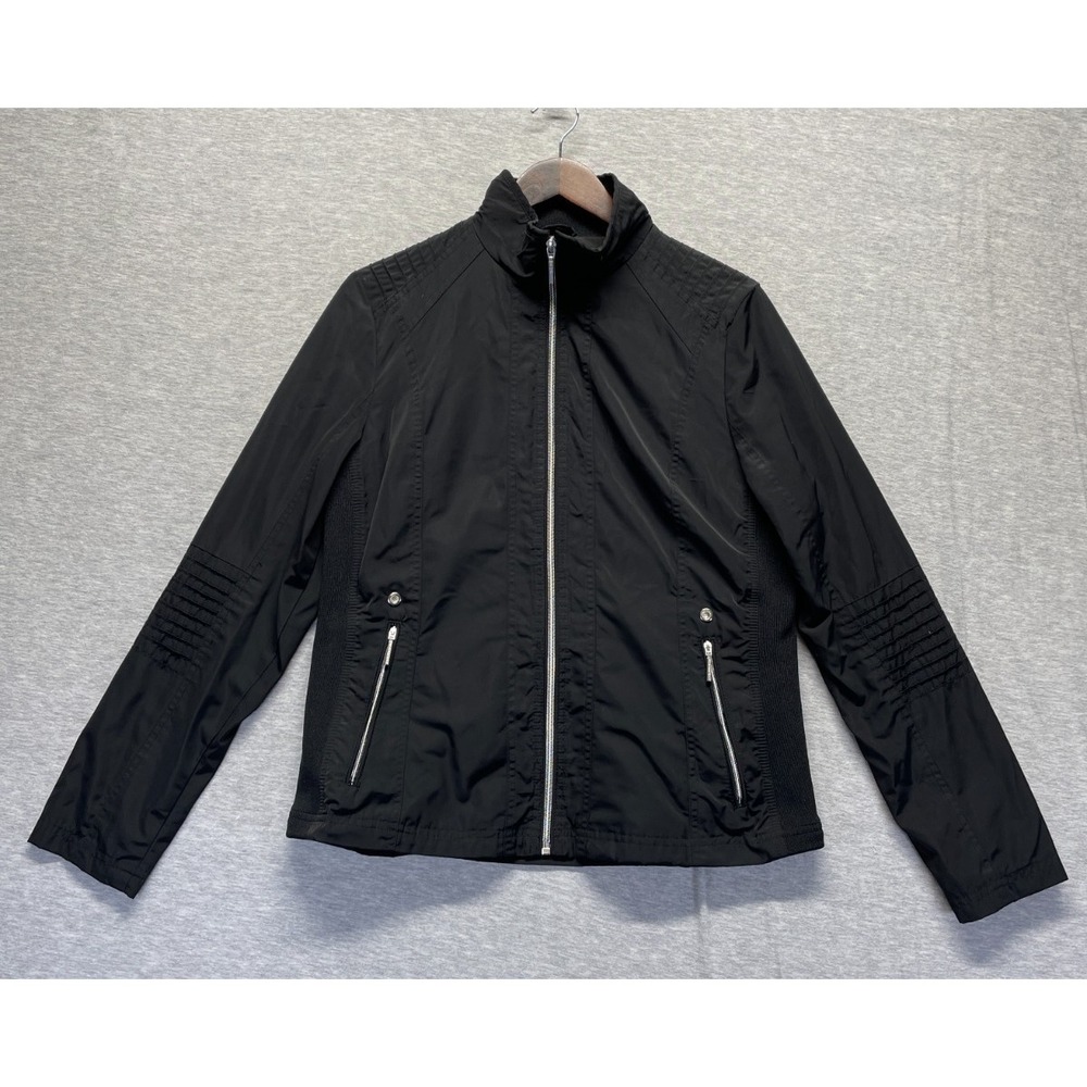 Weatherproof Windbreaker Jacket Mens Medium Black Long Sleeve Mock Neck Full Zip